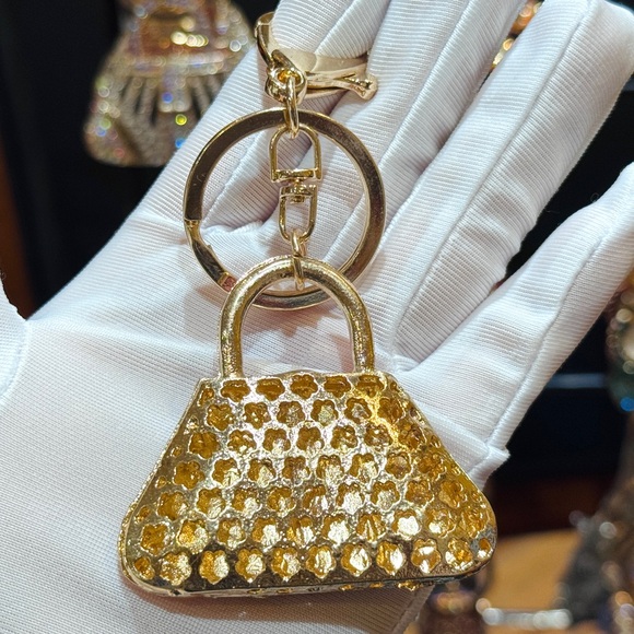 Gold Bag Keychain Rhinestone Bag Charm - Picture 10 of 10